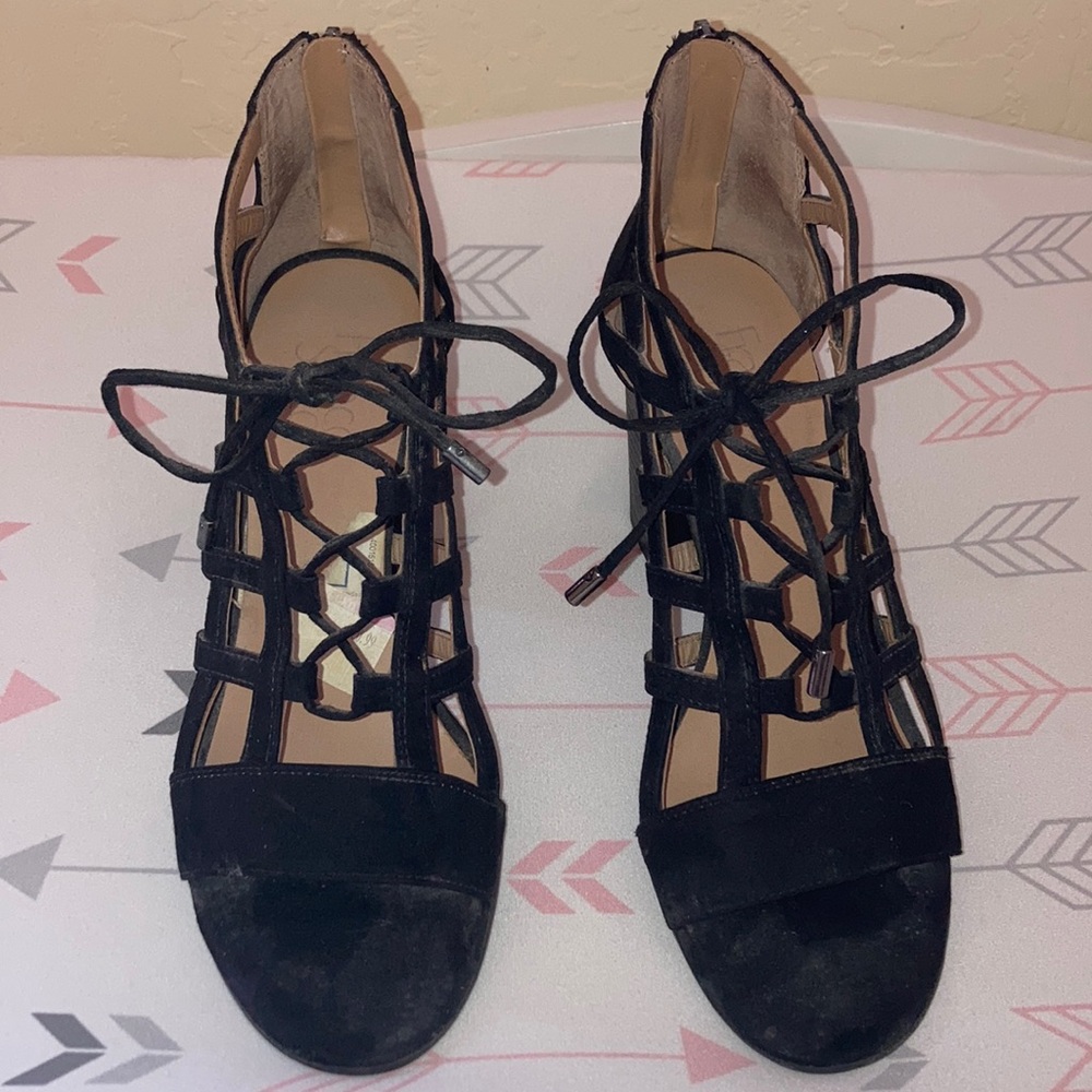 Tie Up Black Heels